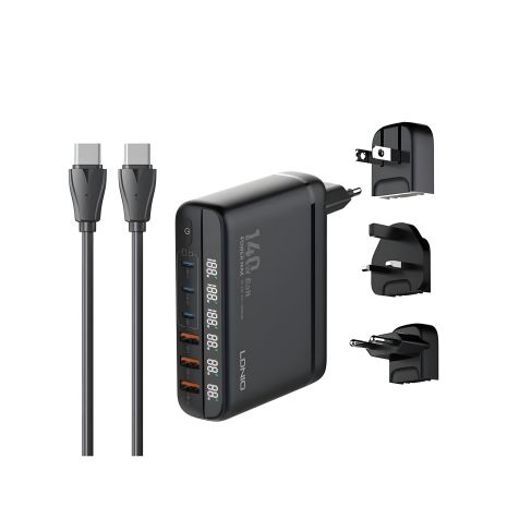 140W сетевое зарядное устройство LDNIO A6140C с LED дисплеем GAN черное 140W сетевое зарядное устройство LDNIO A6140C с LED дисплеем GAN черное