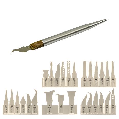 Набор для ремонта микросхем и печатных плат Aida W120+ (27 тонких металлических лопаток, ручка с цангой)