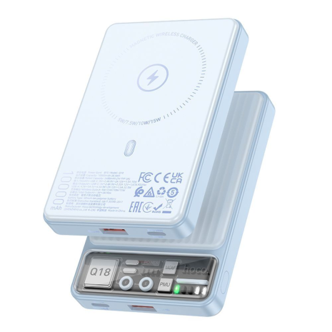 Power bank Hoco Q18 10000mAh PD 22.5W магнітний з функцією бездротової зарядки синій Power bank Hoco Q18 10000mAh PD 22.5W магнітний з функцією бездротової зарядки синій