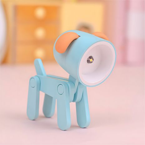 Портативный складной мини-светильник "Собака" голубого цвета на батарейках