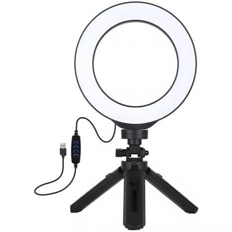 USB LED лампа кільцевого типу Puluz PKT3059B 6.2" + настільний штатив