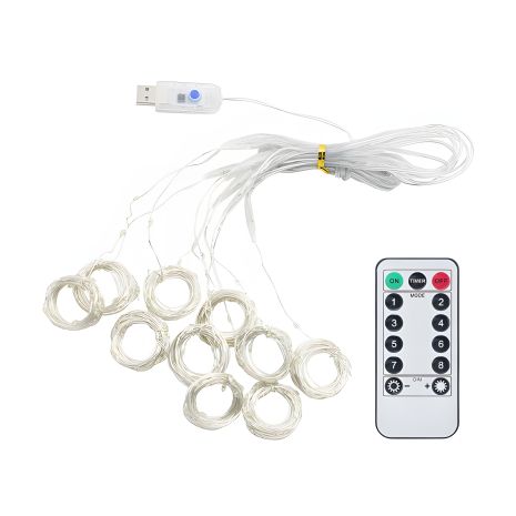 Теплий Білий LED Штора Гірлянда USB, Мідна Нитка, 3x2 м, 8 Режимів, З Пультом Теплий Білий LED Штора Гірлянда USB, Мідна Нитка, 3x2 м, 8 Режимів, З Пультом
