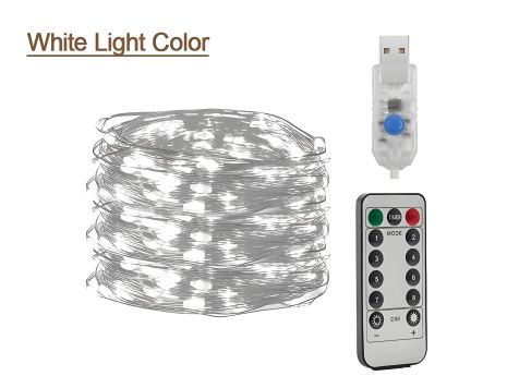 Світлодіодна гірлянда USB, мідна нитка, теплий білий, 10 м 100 світлодіодів, 8 режимів з пультом Світлодіодна гірлянда USB, мідна нитка, теплий білий, 10 м 100 світлодіодів, 8 режимів з пультом