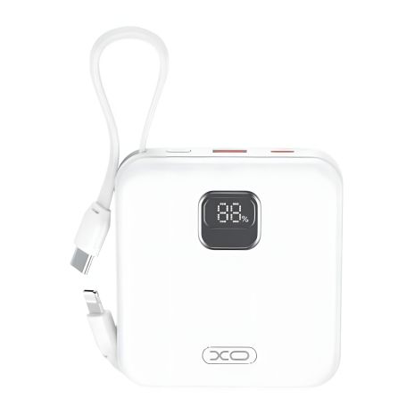 Аккумулятор XO PR235 22.5W с встроенными iP и TYPE-C кабелями, 10000mAh белого цвета