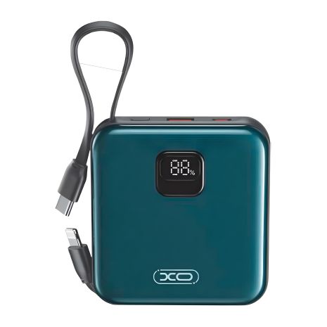 XO PR235 Power Bank 22.5W with Built-in iP & Type-C Cable 10000mAh Grey-Blue