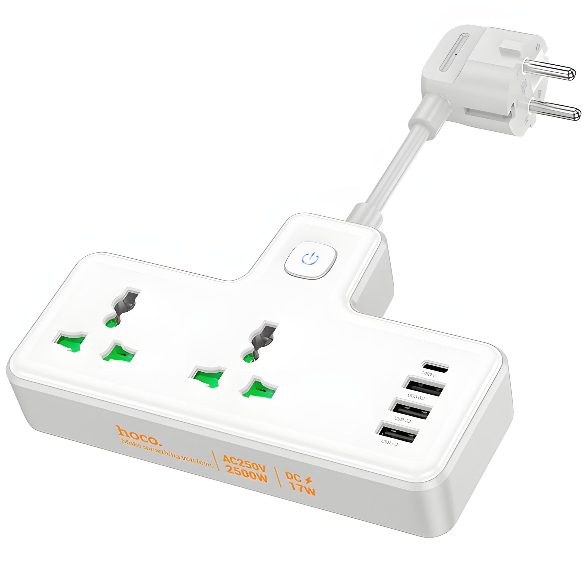 Удлинитель HOCO Voyage 2-position socket expansion AC11A |3USB/Type-C, 10A| белый Удлинитель HOCO Voyage 2-position socket expansion AC11A |3USB/Type-C, 10A| белый