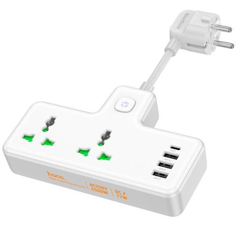 Подовжувач HOCO Voyage 2-position expansion socket AC11A | 3USB/Type-C, 10A | white Подовжувач HOCO Voyage 2-position expansion socket AC11A | 3USB/Type-C, 10A | white