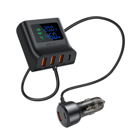 Автомобильное зарядное устройство Acefast B11 3 USB/ Type-C QC PD 138W с дисплеем черное Автомобильное зарядное устройство Acefast B11 3 USB/ Type-C QC PD 138W с дисплеем черное