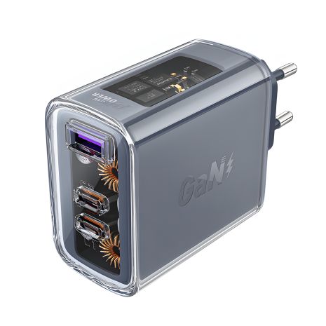 Зарядний пристрій Acefast A45 сіре, USB/2 Type-C QC PD PD65W GaN
