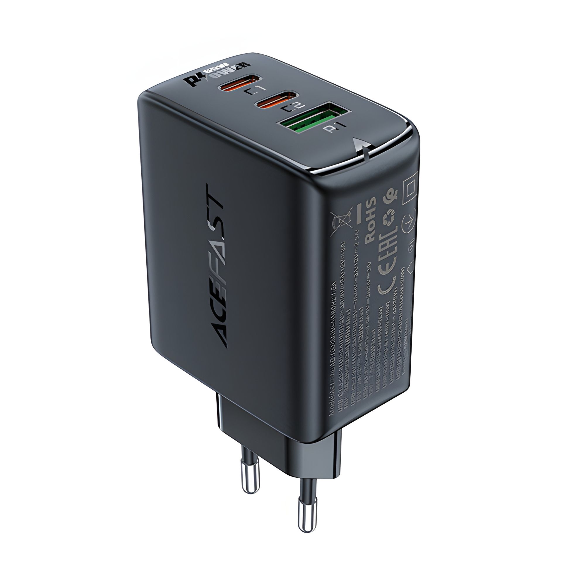 Черное зарядное устройство Acefast A41 USB/ 2 Type-C QC PD PD65W GaN Черное зарядное устройство Acefast A41 USB/ 2 Type-C QC PD PD65W GaN