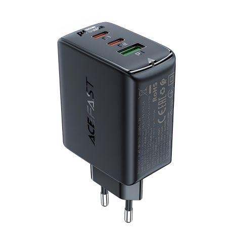 Зарядний пристрій Acefast A41 USB/2 Type-C QC PD PD65W GaN | чорний