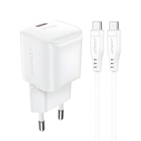 Зарядний пристрій Acefast A73 білий, mini Type-C PD20W GaN, кабель Type-C to Type-C