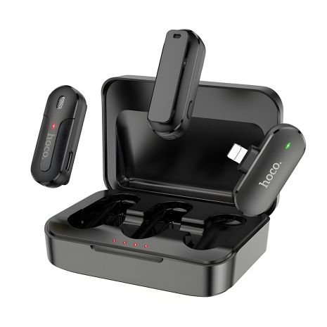 Hoco DI56 Twin бездротовий мікрофон, 2.4G, 6h, 70/600 mAh чорний, Lightning