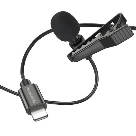 Петличний мікрофон Borofone BFK11 Lightning, 2м, Чорний Петличний мікрофон Borofone BFK11 Lightning, 2м, Чорний