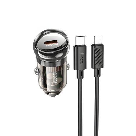 Hoco Z53 автомобільний зарядний пристрій Type-C PD 30W чорний прозорий + кабель Type-C to Lightning