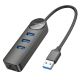 Адаптер Borofone DH6 Erudite 4-in-1 Gigabit Ethernet (USB to USB3.0*3+RJ45) 0.2m Black