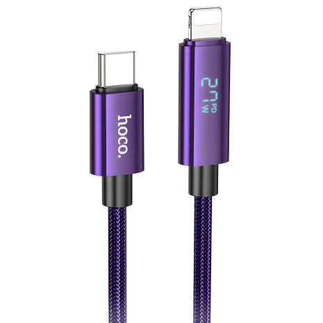 Кабель HOCO U125 Benefit з дисплеєм для iP, зарядний PD, 27W, 1.2м, фіолетовий