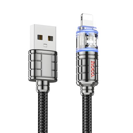 Кабель Hoco U122 USB to Lightning з індикатором, 1.2m, 2.4A, black