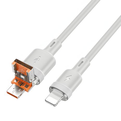 Кабель Hoco U131 2в1 USB/Type-C to Lightning, 1.2m, 2.4A, gray