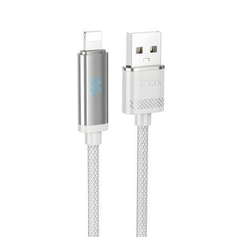Кабель Hoco U127 з дисплеєм USB to Lightning, 2.4А, 1.2m, silver gray
