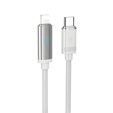 Кабель Hoco U127 Type-C to Lightning з дисплеєм, 1.2m, PD 27W, silver gray