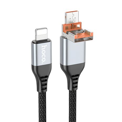 Кабель Hoco U128 2в1 USB/Type-C to Lightning, 1.2m, PD 27W, black