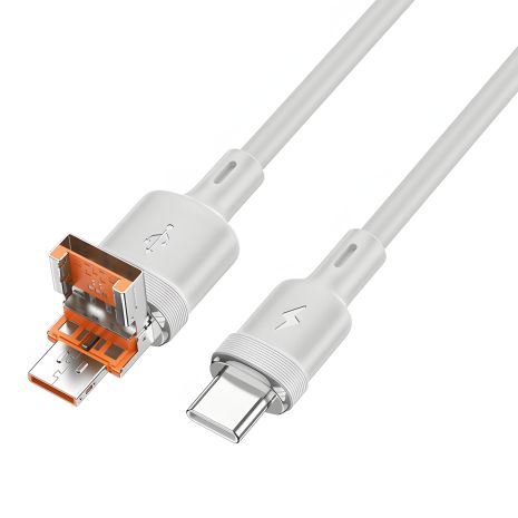 Кабель 2в1 Hoco U131 USB/ Type-C to Type-C, 60W, 3A, 1.2m, gray