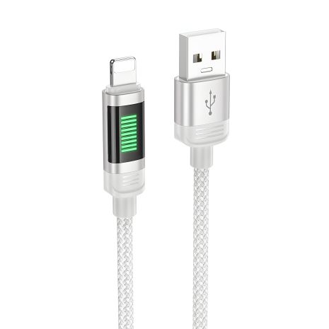 Кабель з індикатором Hoco U126 USB to Lightning, 2.4А, 1.2m, grey