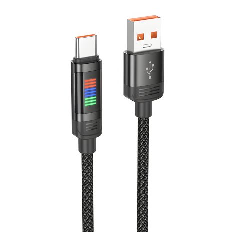 Кабель з індикатором Hoco U126 USB to Type-C, QC 27W, 1.2m, black