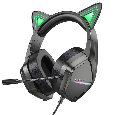 Игровые наушники Borofone BO106 накладные с ушками и LED-подсветкой "Elf cat"