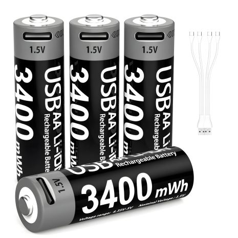 Акумулятори AA 3400mWh з роз'ємом Type-C (Комплект 4шт з кабелем) Black