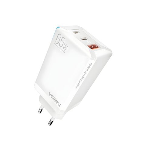 Yoki Led Series YK-65 GaN Ultra PD 65W Белый Сетевое Зарядное Устройство Yoki Led Series YK-65 GaN Ultra PD 65W Белый Сетевое Зарядное Устройство
