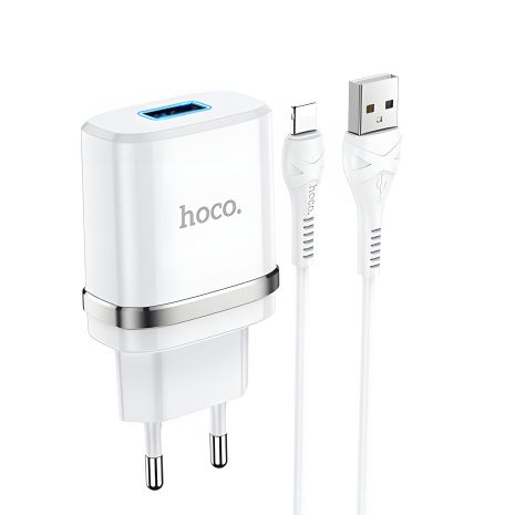 Зарядка сетевая Hoco N1 USB, белая + кабель USB to Lightning