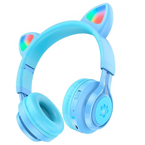 Гарнитура Bluetooth HOCO W39 Cat Ear Kids |BT5.3, AUX, 10H, 85db, LED| blue