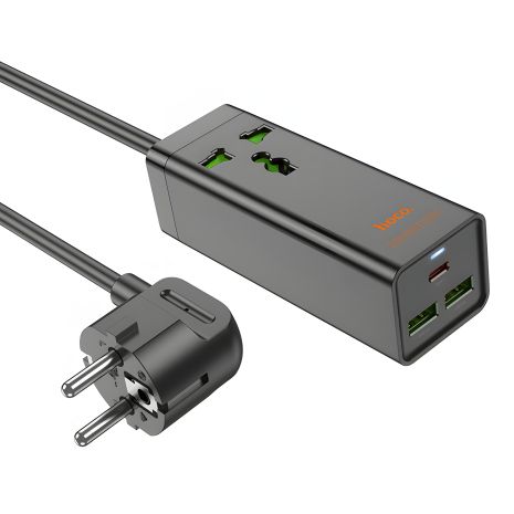 Удлинитель зарядное устройство Hoco AC9A 2 USB/Type-C PD QC 30W, 1 розетка, 1.5m, черный