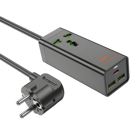 Зарядний пристрій подовжувач Hoco AC9A 2 USB/Type-C PD QC 30W 1 розетка 1.5m, чорний Зарядний пристрій подовжувач Hoco AC9A 2 USB/Type-C PD QC 30W 1 розетка 1.5m, чорний