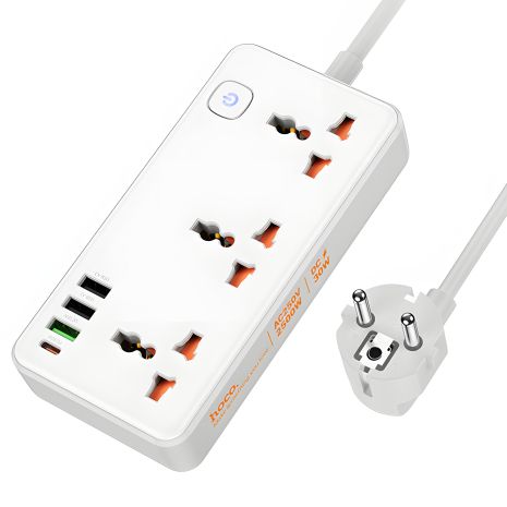 Зарядний пристрій подовжувач Hoco AC8A 3 USB/Type-C PD QC 30W 3 розетки 1.5m, білий Зарядний пристрій подовжувач Hoco AC8A 3 USB/Type-C PD QC 30W 3 розетки 1.5m, білий