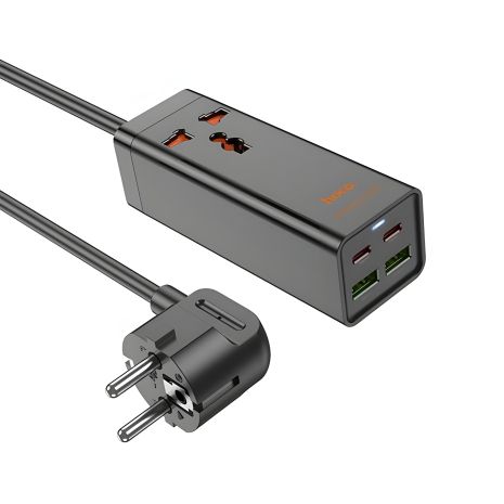 Мережевий зарядний пристрій Hoco AC10A 2 USB/2 Type-C PD 65W 1 розетка 1.5m чорний