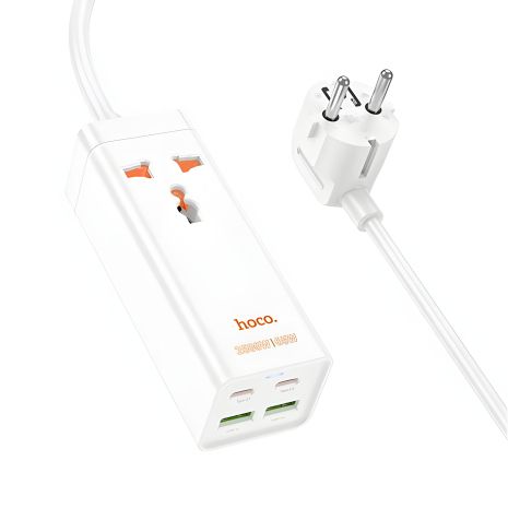 Удлинитель зарядное устройство Hoco AC10A 2 USB/ 2 Type-C PD 65W, 1 розетка, 1.5m, белый
