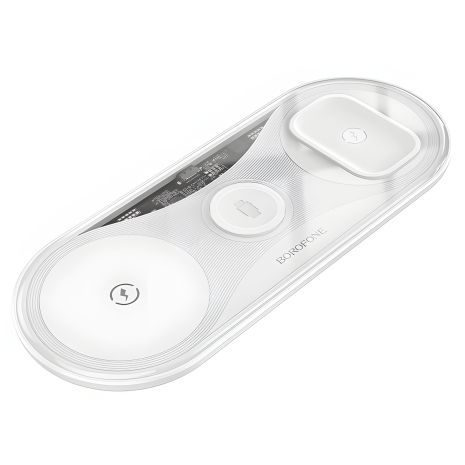 Белое беспроводное зарядное устройство Borofone BQ19 3в1 W15 Белое беспроводное зарядное устройство Borofone BQ19 3в1 W15