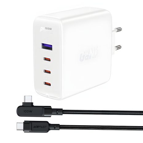 Зарядний пристрій Acefast A37 з USB/3 Type-C QC PD 100W, білий, кабель Type-C to Type-C додано