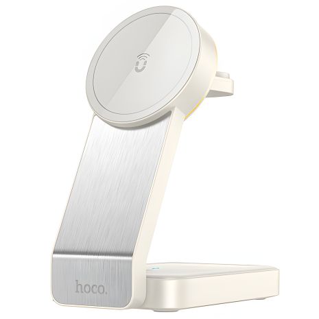 Hoco CQ3 Магнитное 3в1 молочно-белое беспроводное зарядное устройство Hoco CQ3 Магнитное 3в1 молочно-белое беспроводное зарядное устройство