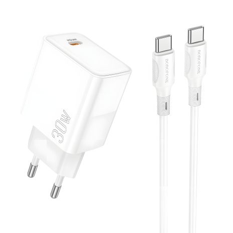 Зарядний пристрій мережевий Borofone BA77A Insightful PD/QC 30W Type-C to Lightning, Білий