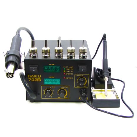 Паяльна станція компресорна Baku BK702B/BK702L з феном та паяльником Паяльна станція компресорна Baku BK702B/BK702L з феном та паяльником