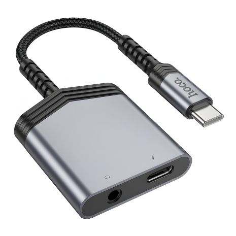 Адаптер-конвертер Hoco LS39 Type-C to Type-C, Jack 3.5 F, metal gray