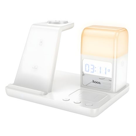 Hoco CQ9 3в1 Беспроводное зарядное устройство с часами белое Hoco CQ9 3в1 Беспроводное зарядное устройство с часами белое