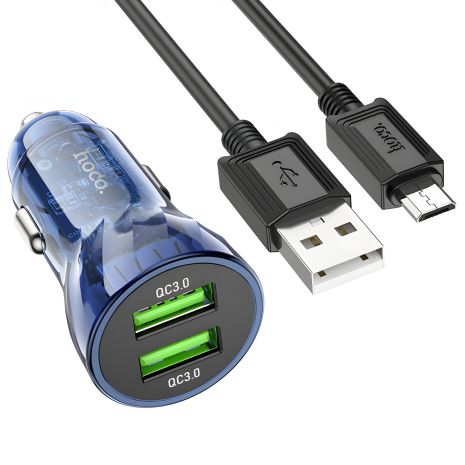 Авто ЗУ Hoco Z47 Прозрачный QC3.0 18W Micro Синий