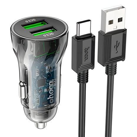 Авто зарядний пристрій Hoco Z47 Transparent QC3.0 18W Type C Прозорий чорний