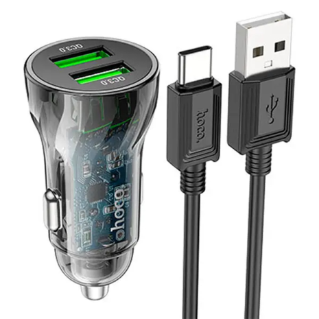 Авто Зарядное Устройство Hoco Z47 Transparent QC3.0 18W Type C Прозрачный черный Авто Зарядное Устройство Hoco Z47 Transparent QC3.0 18W Type C Прозрачный черный