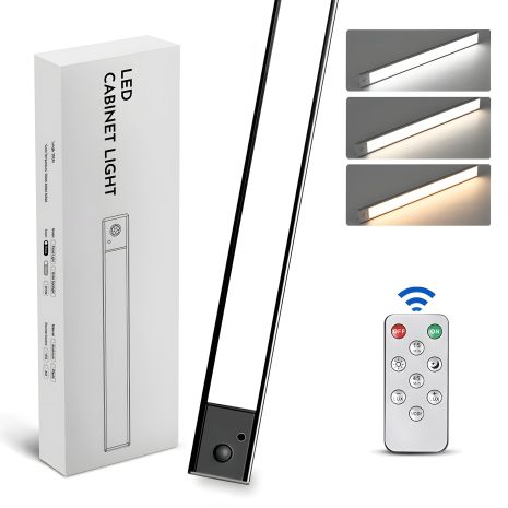 60 см LED светильник 60-3B с датчиком движения и освещенности, аккумулятором, пультом ДУ, алюминиевый корпус, 3.5W Black